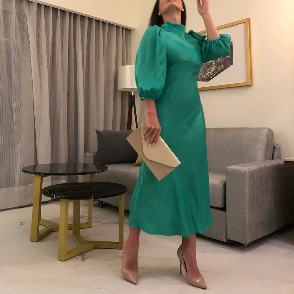 ASOS Design Emerald Green Satin Midi Dress US2 UK6